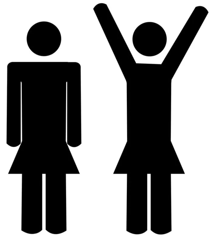 two stick figures; stick figures power posing
