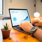 presentation slide on laptop; working on a presentation